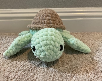 Handmade Crochet Sea Turtle Amigurumi, Mint Turquoise & Brown