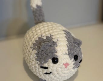 Handmade Crochet Loaf Cat Amigurumi: Grey and White Kitten