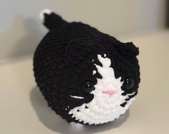 Handmade Crochet Loaf Cat Amigurumi, Black & White Kitten