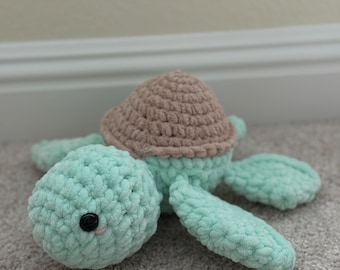 Handmade Crochet Sea Turtle Amigurumi, Mint Turquoise & Brown