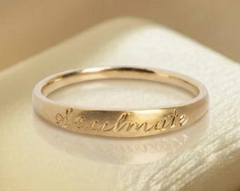 Dainty Personalized Gold Band Ring with Name Engraving, Minimalist Custom Jewelry, Wedding Promise Gift