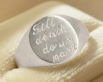 Silver Till-Death Do Us Part Ring, Engraved Signet Ring, Romantic Promise Gift for Her
