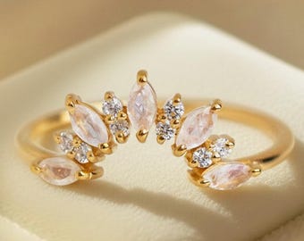 Natural Marquise Cut Moonstone Engagement Ring 14k Gold Filled Yellow Gold Wedding Band Gifts