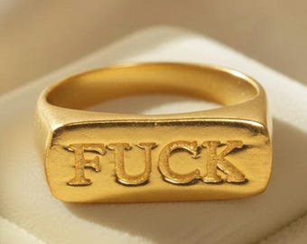 14k Solid Gold Fuck Off Divorce Middle Finger Ring Knuckle Ring for Women Gifts