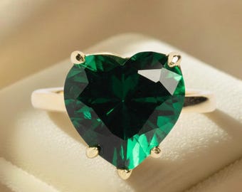 Heart Cut Emerald Engagement Ring 14K Yellow Gold Promise Jewelry Personalized Anniversary Ring