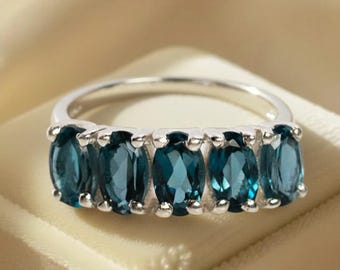 Oval Blue Topaz Engagement Ring, 14k Gold Promise Ring for Women, December Birthstone Gift
