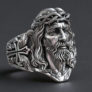 Crown of Thorns Jesus Ring, Gothic Cross Band, Sterling Silver, Spiritual Jewelry, Christian Gift, Handmade Savior Ring