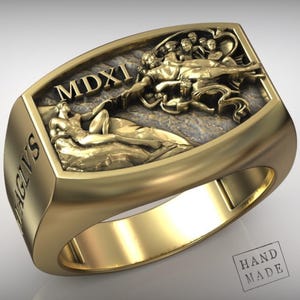 Creation Of Adam Signet Ring, Michelangelo Jewelry, Hand Of God Ring, Renaissance Band, Gold Or Silver Gift, Handmade Religious Art