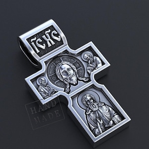 Orthodox Cross Pendant Saint George Icon, Christian Jewelry, Spiritual Necklace, Handmade Amulet, Religious Gift For Men