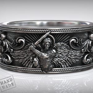 Saint Michael Ring, Archangel Jewelry, Spiritual Warrior Band, Handcrafted Silver, Christian Faith Gift, Angelic Protection