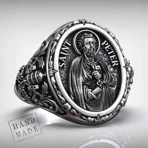 St. Peter Apostel Ring, Romper Schmuck Siegelring, Katholische Silberband, Glaube Ring für Männer, Handgemachtes religiöses Geschenk Accessoire