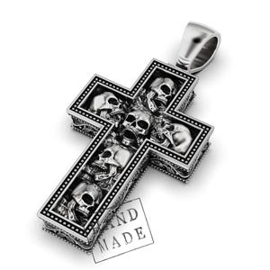 Skull Cross Pendant Gothic Crucifix, Biker Necklace, Punk Jewelry, Edgy Religious Charm, Handmade Stainless Steel Gift