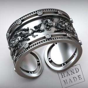 Horse Diamond Ring Adjustable, Equestrian Jewelry, Wild Spirit Band, Handmade Silver Accessory, Rider Gift, Unique Animal Lover