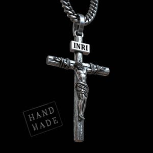 Crucifix Cross Pendant Necklace, Jesus Catholic Jewelry, Unisex Silver Faith Accessory, Handmade Spiritual Gift Idea