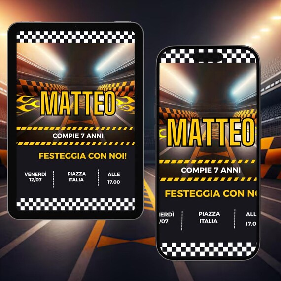 Invito Digitale Compleanno Bambino Tema Corsa di Macchine – Personalizzabile e Modificabile – Race Car Party"