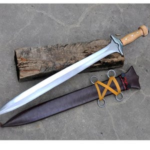 GREEK XIPHOS/ 21 inches Long Blade hand forged historical Sword/Leaf spring of truck/Wooden Handle/Custom forged sword