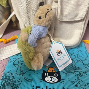 Cute Turtle Plush Keychain with Blue Scarf, Soft Tortoise Stuffed Bag Charm, Kawaii Mini Plush Pendant, Gift for Her, Backpack Accessory
