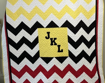 Retirement Quilt--Chevron Design, Queen Size, Personalized with Initials, embroidered name and title, and embroidered label.