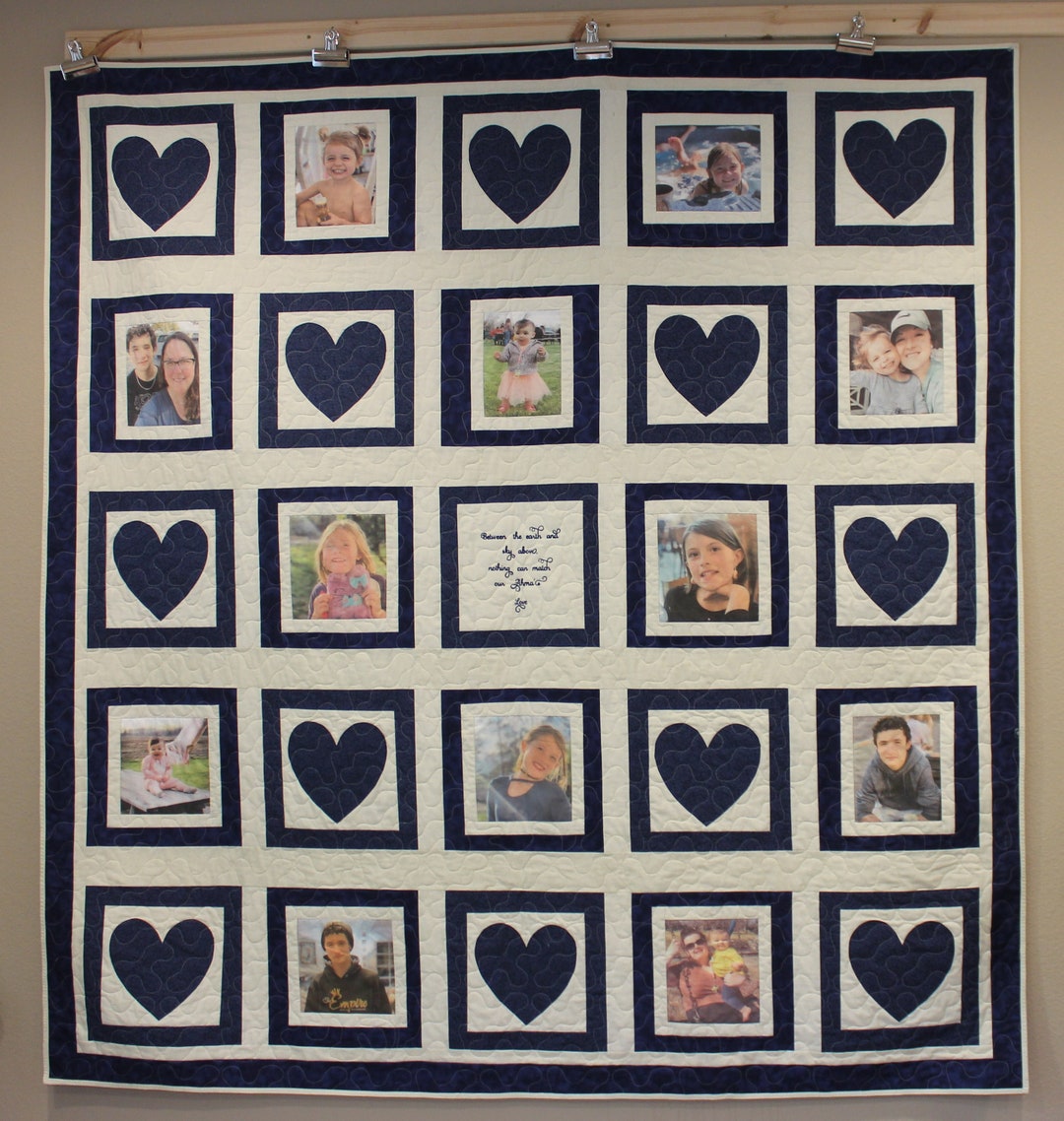 Custom Photo Memory Quilt With 12 Pictures and an Embroidered Box Etsy