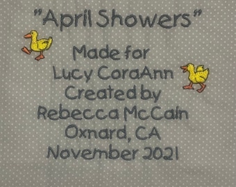 Baby Quilt Label: Duck Design Quilt with custom wording and date