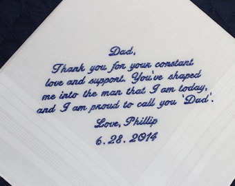 Father of the Groom Handkerchief from Groom --corner design with Wedding date White