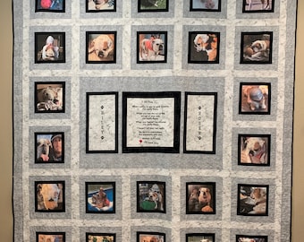 Photo Memory Quilt For Dog Lovers with 24 pictures and 3 embroidered blocks