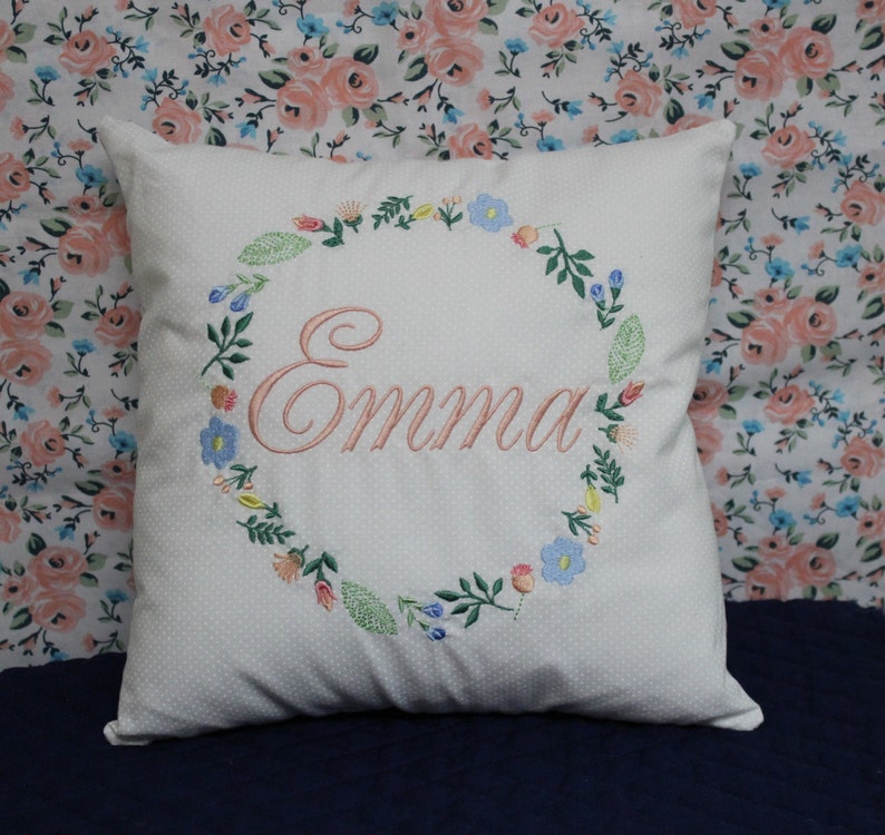 Baby Pillow Sham personalized in a wreath image 2