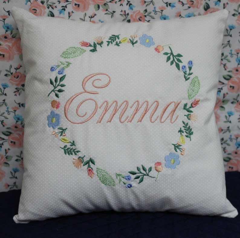 Baby Pillow Sham personalized in a wreath image 1