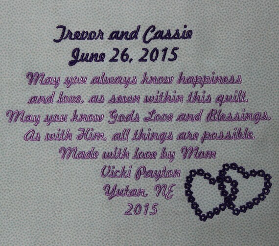 Wedding Quilt Label Custom Large embroidered label about Etsy