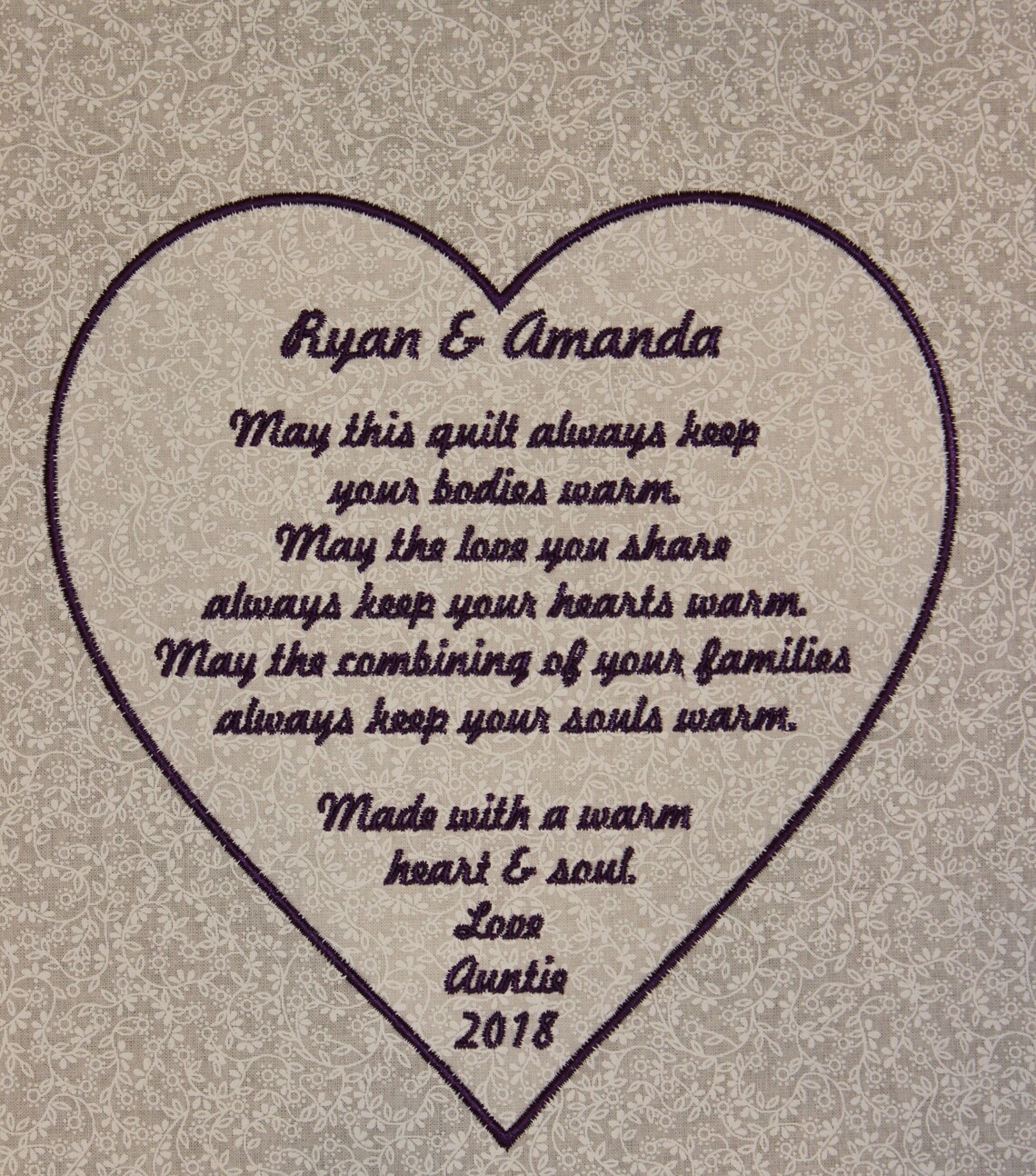 Large Embroidered Wedding Quilt Label in a Heart Design Etsy