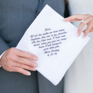 Embroidered Father of the Bride Handkerchief corner design with Wedding date White image 1