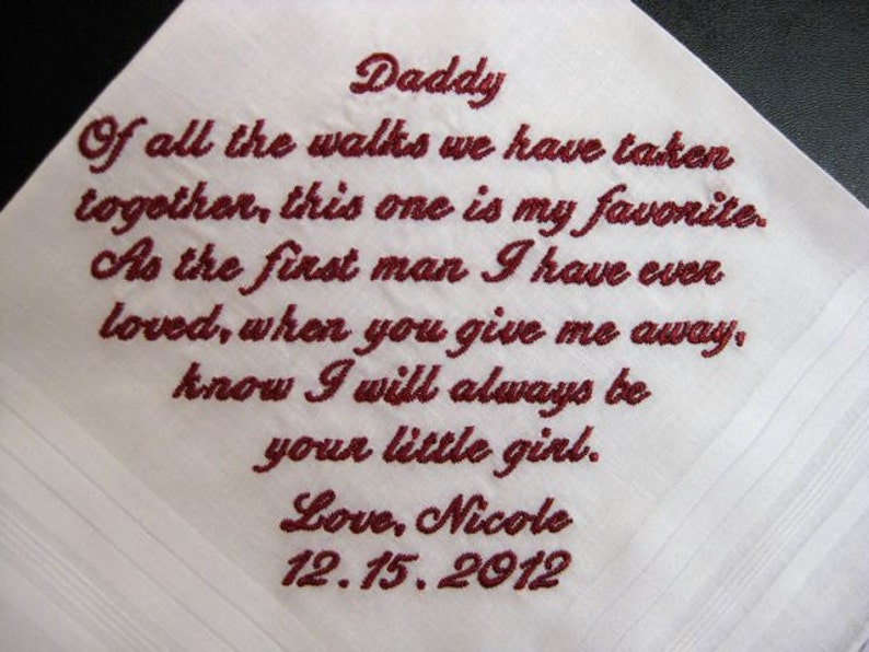 Embroidered Father of the Bride Handkerchief corner design with Wedding date White image 3