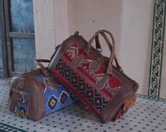 Moroccan Kilim Leather Duffel Bag
