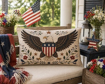 Americana Folk Art Pillow 4th Of July Celebration Design Americas 250th Birthday Celecration Gift