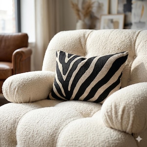 Neutral Zebra Stripe Lumbar Pillow, Spun Polyester Decorative Cushion, Safari Theme Accent