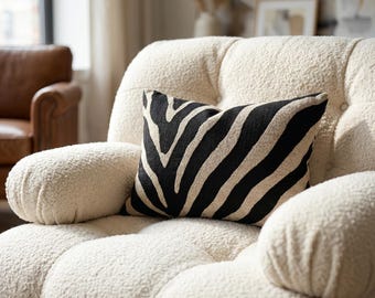 Neutral Zebra Stripe Lumbar Pillow, Spun Polyester Decorative Cushion, Safari Theme Accent