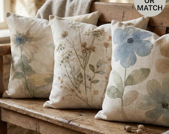 Watercolor Floral Pillow Covers (with inserts), Botanical Cottagecore Cushion