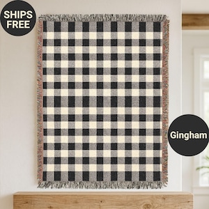 Svart & Krämfärgad Ginghamfilt - Lantgårdsinredning