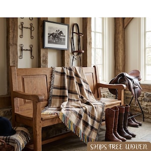 Equestrian Plaid Woven Blanket, English Country Horse Decor, Rustic Tartan Throw, Hunt Country Equestrian Gift, Heritage Farmhouse Blanket
