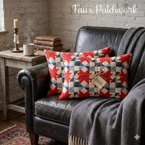 Barn Quilt Independence Day Pillow, 4th of July Design, Americas 250th Birthday, Red Star Patchwork Lumbar Pillow, Farmhouse Western Decor