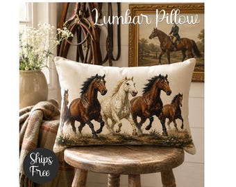 Cojín con diseño de caballo, decoración ecuestre, regalo para amantes de los caballos, detalle rústico, decoración para el hogar con temática ecuestre, cojín decorativo con caballos.