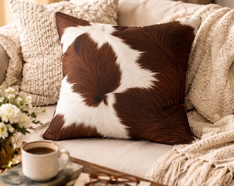Cowhide Design Suede Pillow, Farmhouse Cozy Decor Accent Cushion