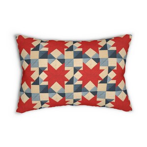 Barn Quilt Independence Day Pillow, 4th of July Design, Americas 250th Birthday, Red Star FAUX Patchwork Pillow, Farmhouse Western Decor image 4