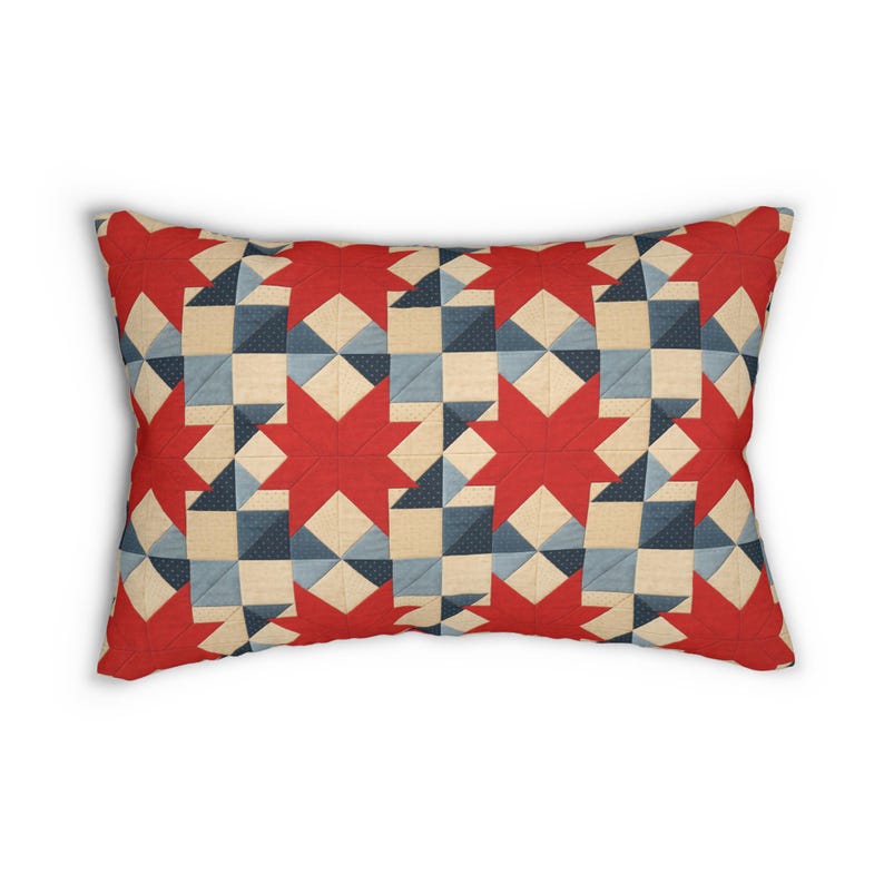 Barn Quilt Independence Day Pillow, 4th of July Design, Americas 250th Birthday, Red Star FAUX Patchwork Pillow, Farmhouse Western Decor image 4