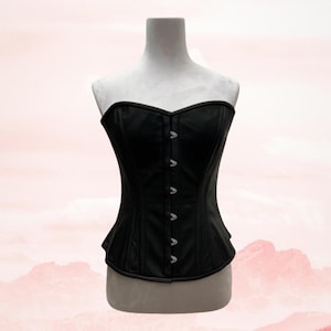 Genuine Leather Overbust Corset – Steel Boned Waist Trainer with Front Busk Closure