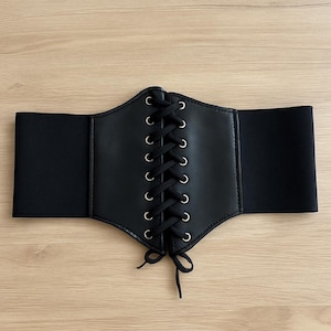 Black Faux Leather Underbust Corset Belt: Gothic Waist Cincher