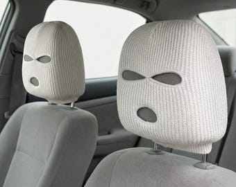 Gebreide hoes hoofdsteun auto | Funny Face-ontwerp, stoelbeschermer met stretch pasvorm