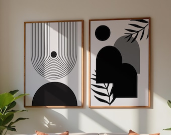 Set di quadri astratti in stile Mid-Century Modern, stampe botaniche minimaliste, poster con linee neutre, download digitale scandinavo.