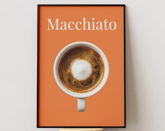 Stampa di caffè macchiato, decorazione minimalista per la parete della cucina, poster stampabile sul caffè, decorazioni per baristi, arte dell'espresso, download di decorazioni murali per bar
