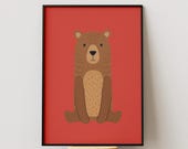 Cute Bear Nursery Wall Art Printable, Woodland Animal Poster, Kids Room Decor, Minimalist Bear Illustration, Baby Room Digital Download